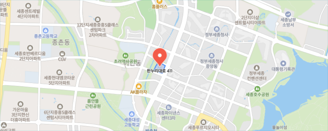 국민생명안전위원회 위치 지도. 세종특별자치시 한누리대로 411, KT&G 세종타워 A동 7층